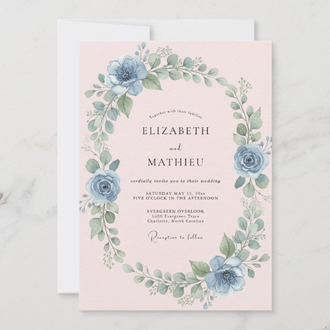 Invitation Couronne de mariage Steel Blush (Devant)