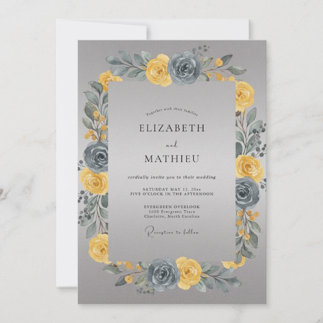 Invitation Couronne de mariage sur ardoise jaune (Devant)