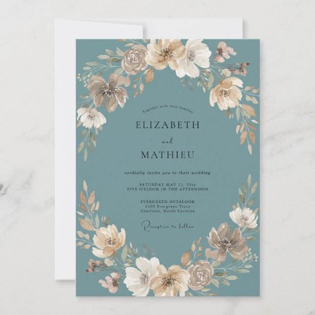 Invitation Couronne de mariage Taupe Ardoise (Devant)