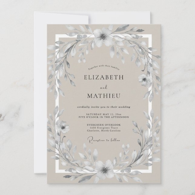 Invitation Couronne de mariage Taupe Argenté (Devant)
