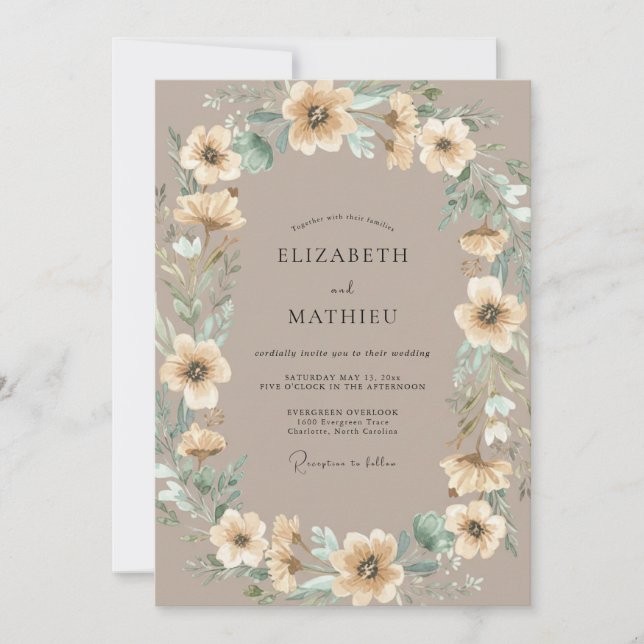 Invitation Couronne de mariage Taupe Champagne (Devant)