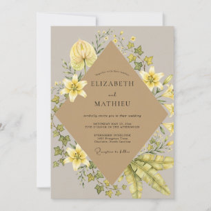 Invitation Couronne de mariage Taupe Champagne Or