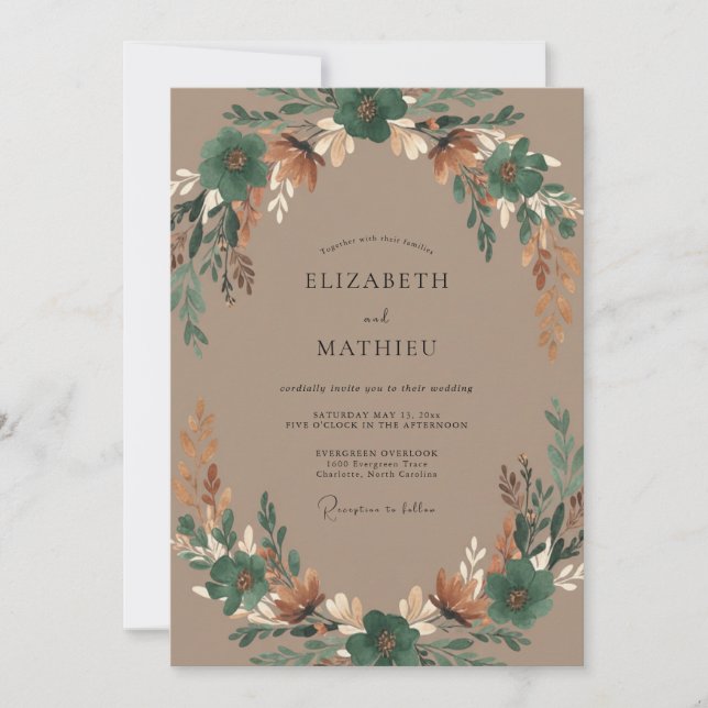 Invitation Couronne de mariage Taupe Cuivre (Devant)