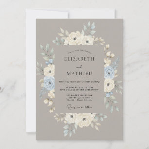 Invitation Couronne de mariage taupe et bleuet