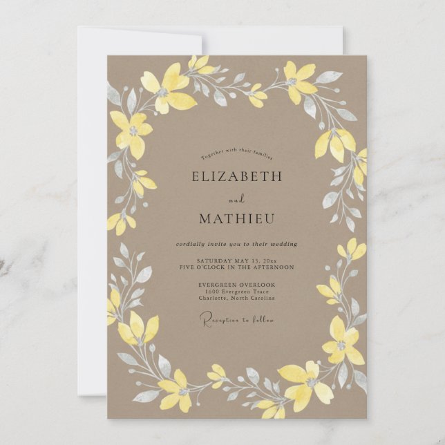 Invitation Couronne de mariage taupe jaune (Devant)