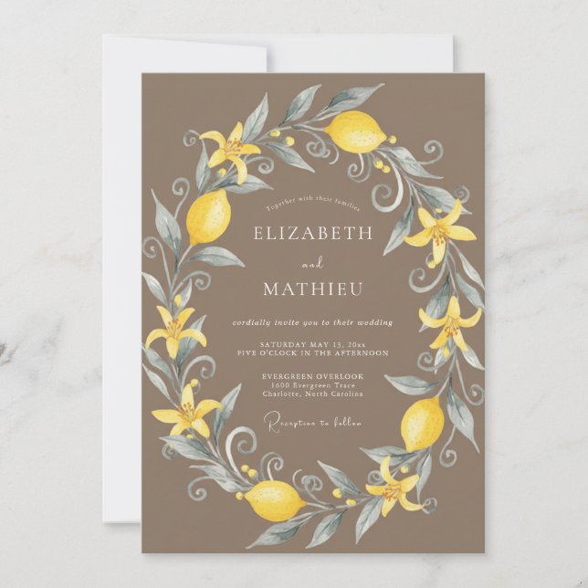 Invitation Couronne de mariage Taupe Lemon (Devant)