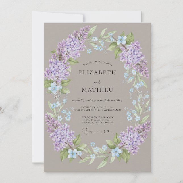Invitation Couronne de mariage Taupe Lilas (Devant)