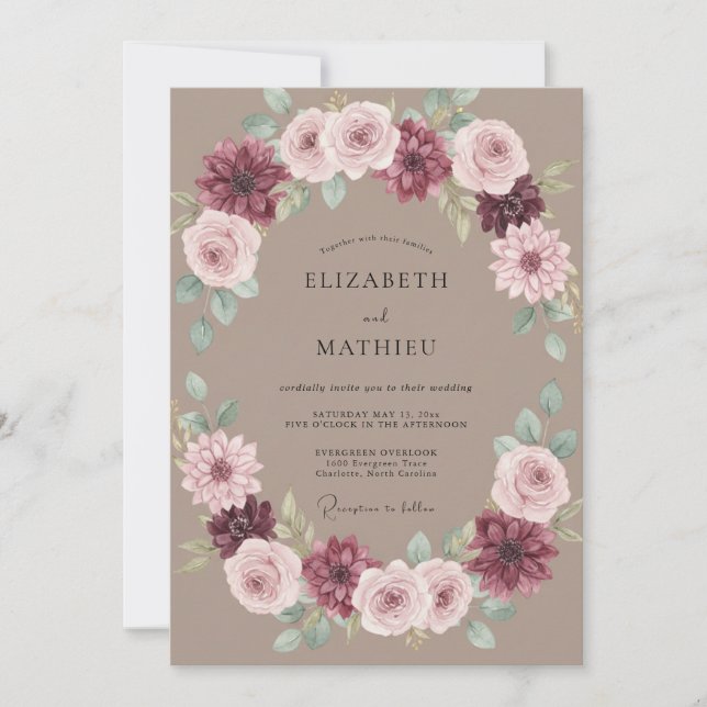 Invitation Couronne de mariage Taupe Mauve (Devant)