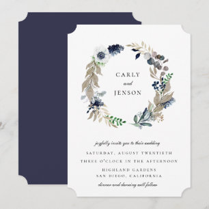Invitation Couronne de mariage Taupe + Navy