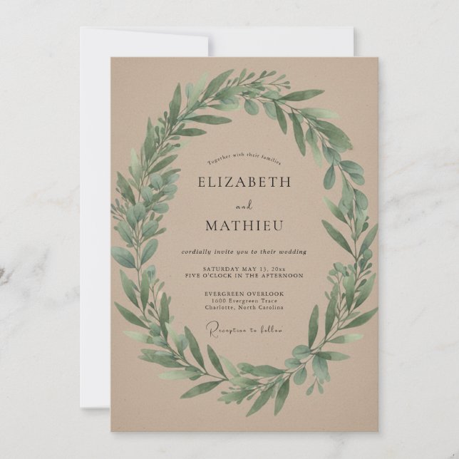 Invitation Couronne de mariage Taupe Olive (Devant)