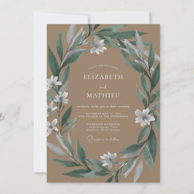 Invitation Couronne de mariage Taupe Olive Prairie (Devant)