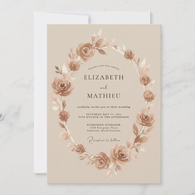 Invitation Couronne de mariage Taupe Or (Devant)