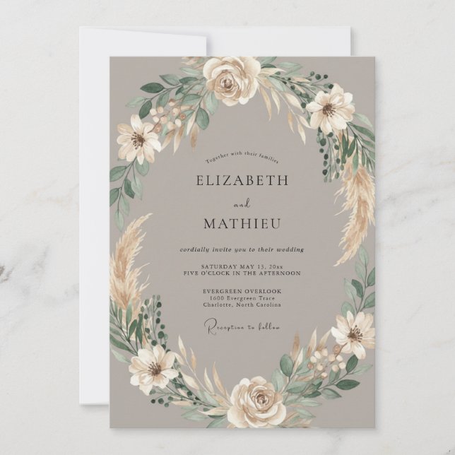 Invitation Couronne de mariage Taupe Pampas (Devant)