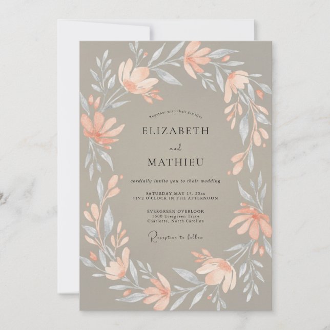 Invitation Couronne de mariage Taupe Peach (Devant)