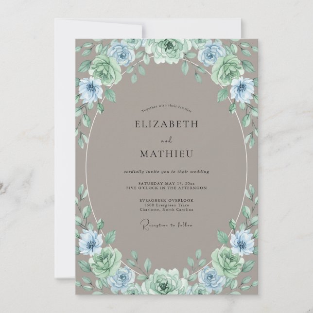 Invitation Couronne de mariage Taupe Pervenche (Devant)