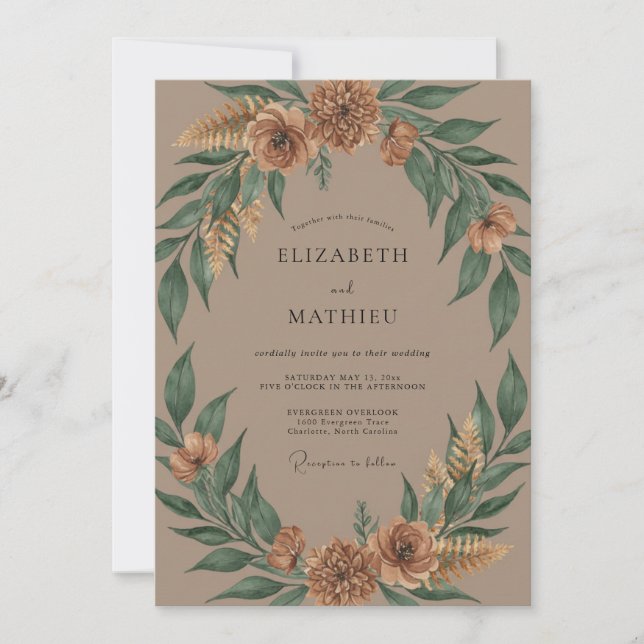 Invitation Couronne de mariage Taupe Rust (Devant)