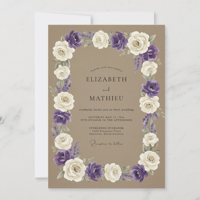 Invitation Couronne de mariage Taupe Violet (Devant)