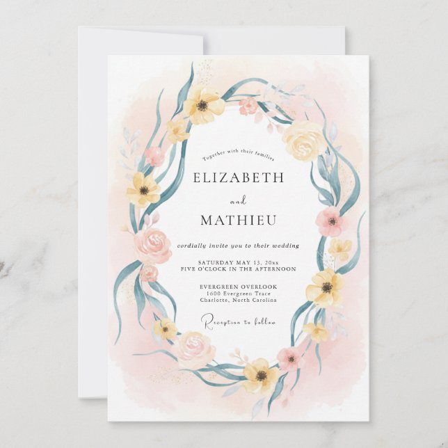 Invitation Couronne de mariage Teal Beurre (Devant)