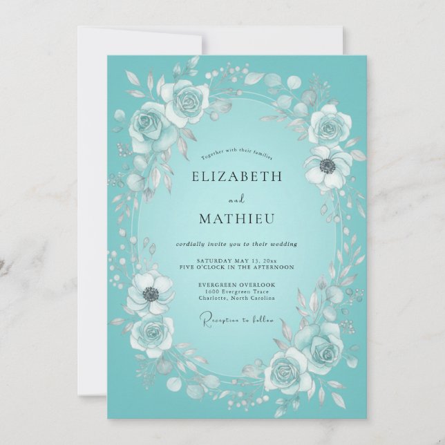 Invitation Couronne de mariage Teal Bloom (Devant)