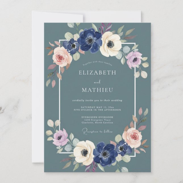 Invitation Couronne de mariage Teal Blossom (Devant)