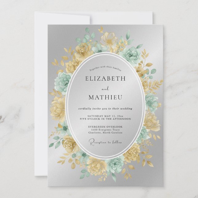 Invitation Couronne de mariage Teal Champagne (Devant)
