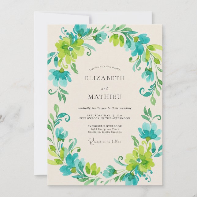 Invitation Couronne de mariage Teal Lime (Devant)