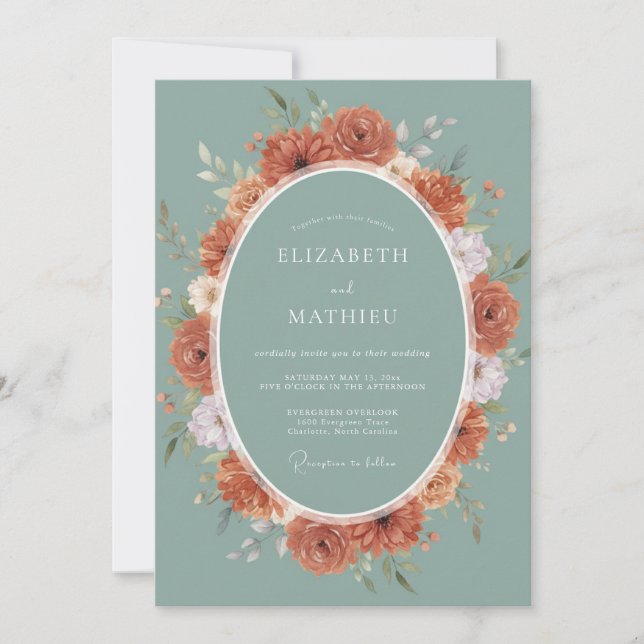Invitation Couronne de mariage Teal Rouille Côtière (Devant)