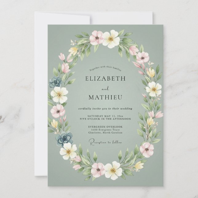 Invitation Couronne de mariage Teinte de Celadon (Devant)