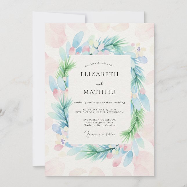 Invitation Couronne de mariage Teinte de ciel (Devant)