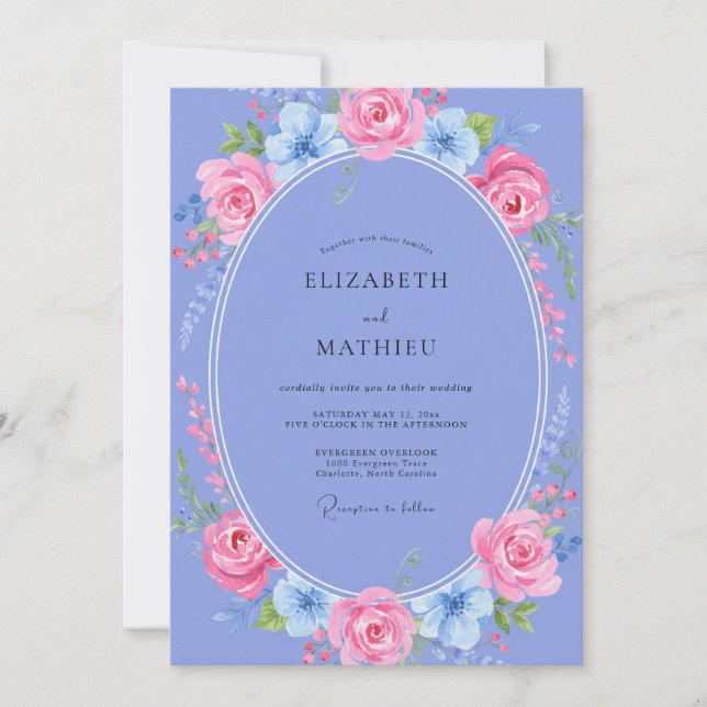 Invitation Couronne de mariage Teinte de Pervenche (Devant)