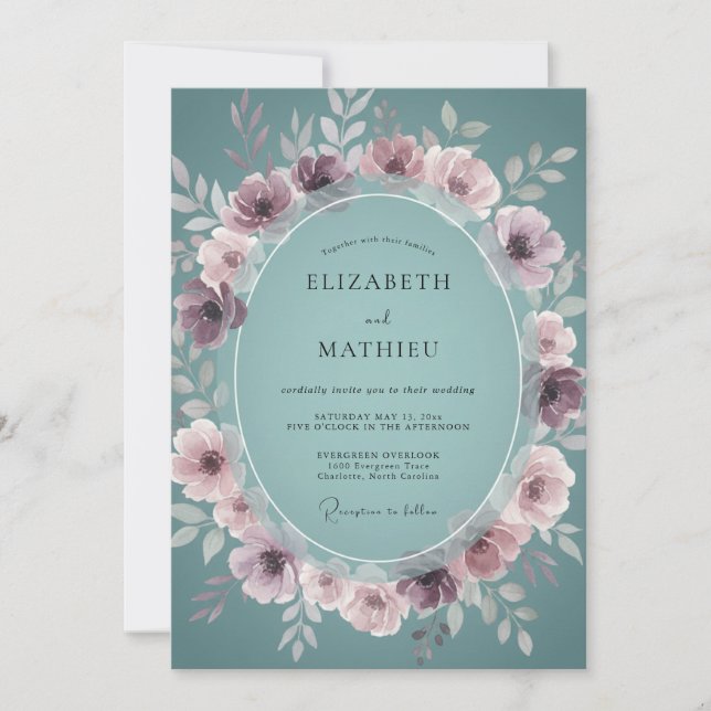 Invitation Couronne de mariage teinte mauve poussiéreuse (Devant)