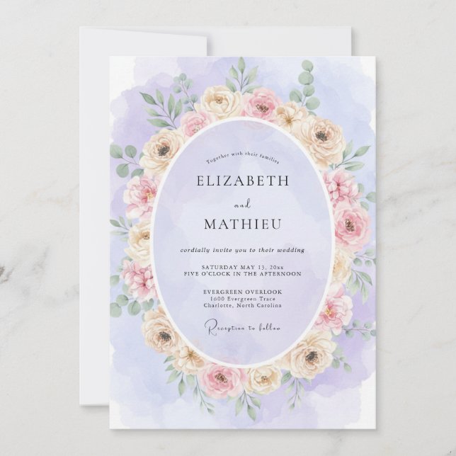 Invitation Couronne de mariage teintée de lilas (Devant)