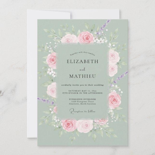 Invitation Couronne de mariage teintée de sauge (Devant)