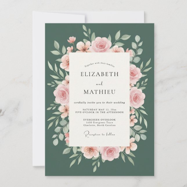 Invitation Couronne de mariage teintée d'émeraude (Devant)