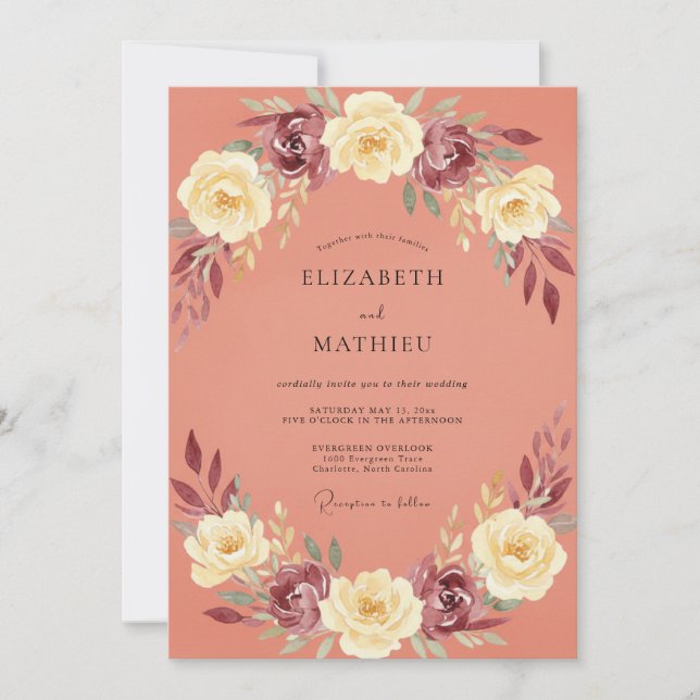 Invitation Couronne de mariage Terracotta Antique Rose (Devant)