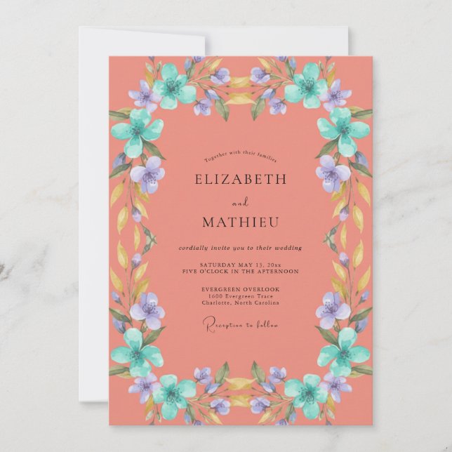 Invitation Couronne de mariage Terracotta Dusty Lilac (Devant)