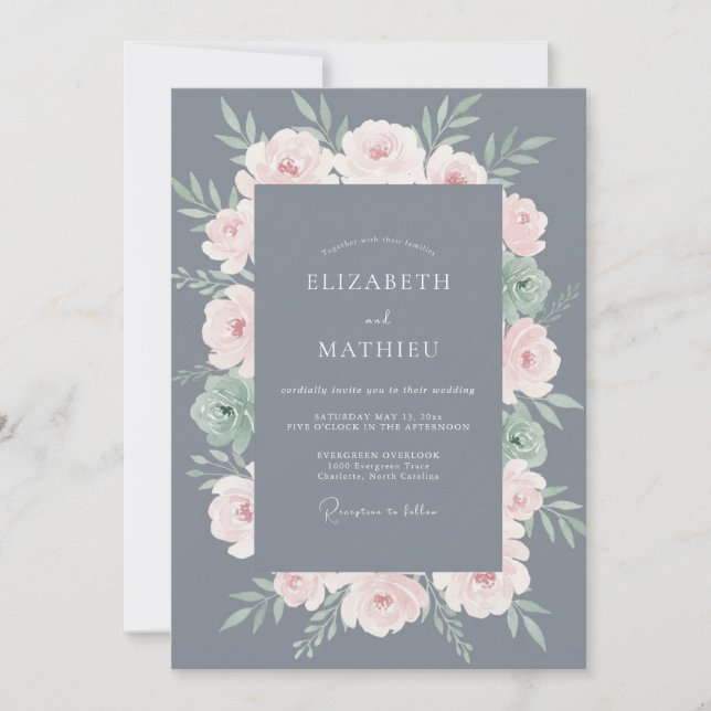 Invitation Couronne de mariage Tons de rose pâle ardoise (Devant)