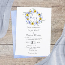 Couronne de mariage tournesols roses bleus poussié