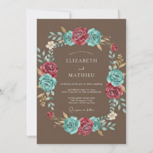 Invitation Couronne de mariage turquoise au chocolat