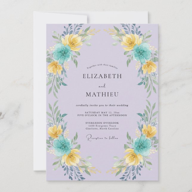 Invitation Couronne de mariage turquoise lilas jaune (Devant)