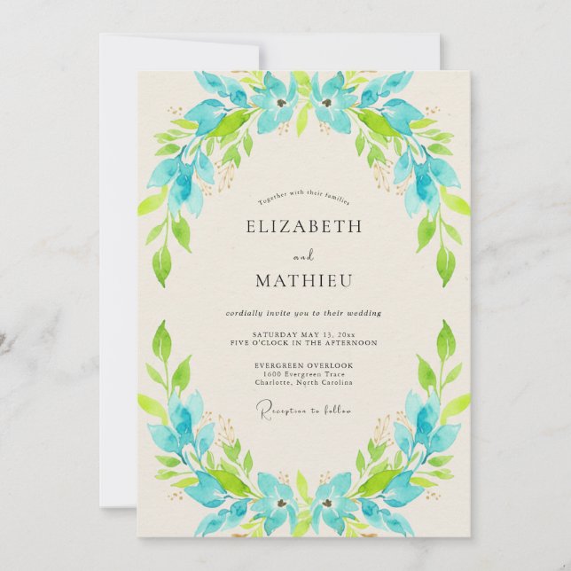 Invitation Couronne de mariage turquoise lime (Devant)