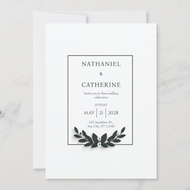 Invitation Couronne de mariage verte minimaliste (Devant)