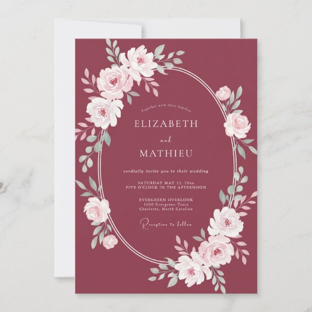 Invitation Couronne de mariage vin profond (Devant)