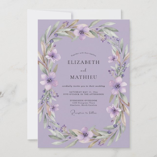 Invitation Couronne de mariage violet améthyste (Devant)