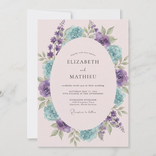 Invitation Couronne de mariage Violet Aqua (Devant)
