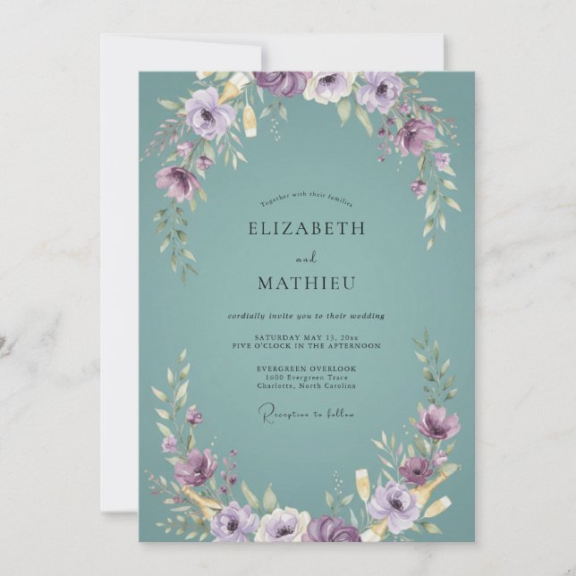 Invitation Couronne de mariage violet aqua atténué (Devant)