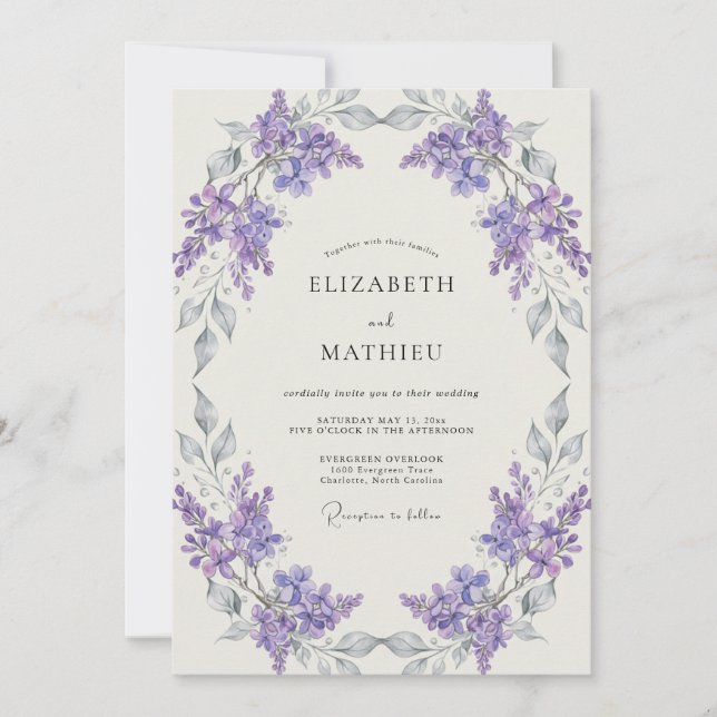 Invitation Couronne de mariage Violet Argent (Devant)