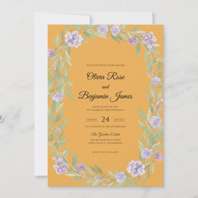 Invitation Couronne de mariage Violet Moutarde (Devant)