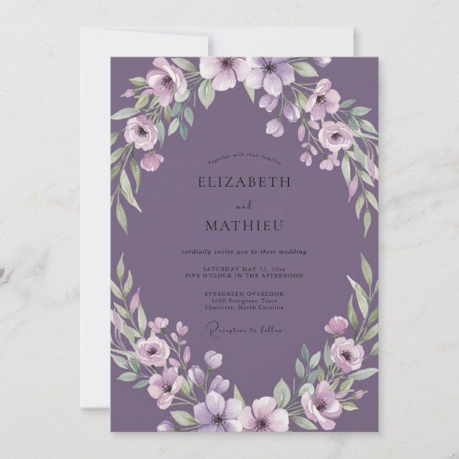 Invitation Couronne de mariage violet muet (Devant)