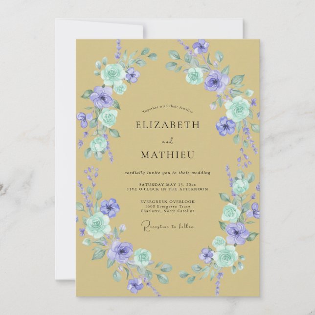 Invitation Couronne de mariage Violet Or (Devant)